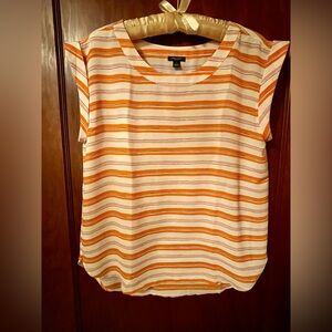 NWOT Ann Taylor Factory Orange, Pink & White Short Sleeve Top Medium